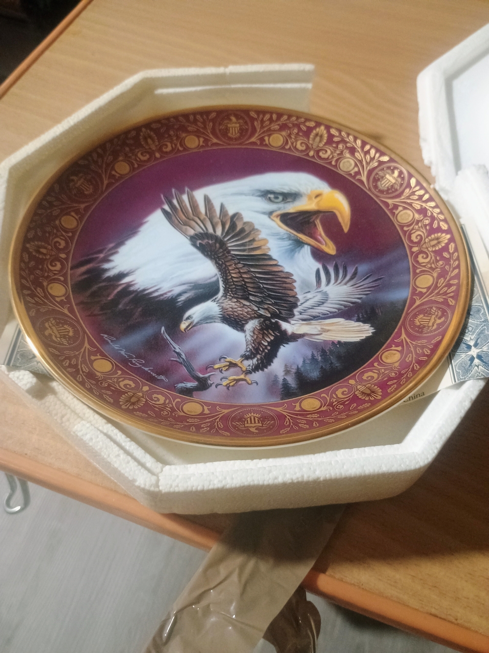 Royal Doulton Eagle Decorative Plate - Burgundy and Gold
